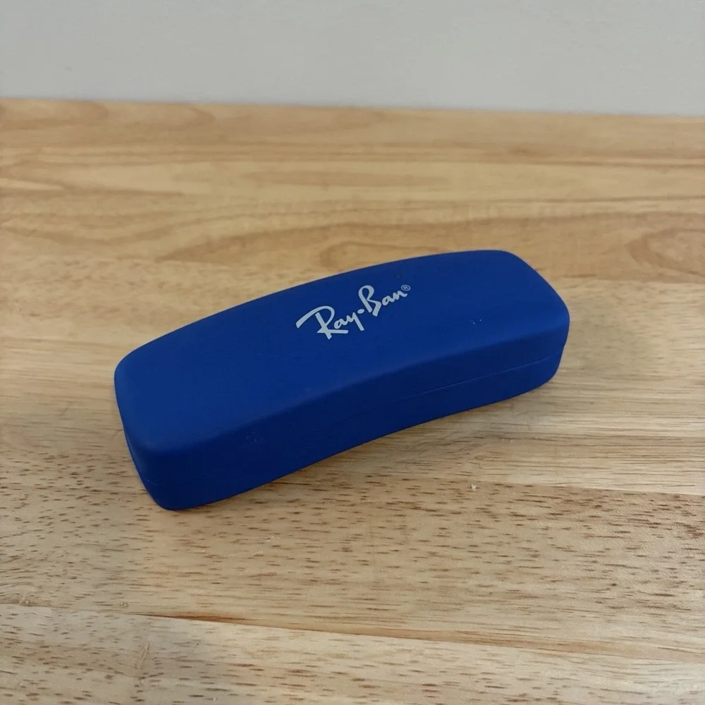 Ray-Ban Blue Eyeglass Hard Case Glasses Case Hinged Clamshell Red Felt Lined